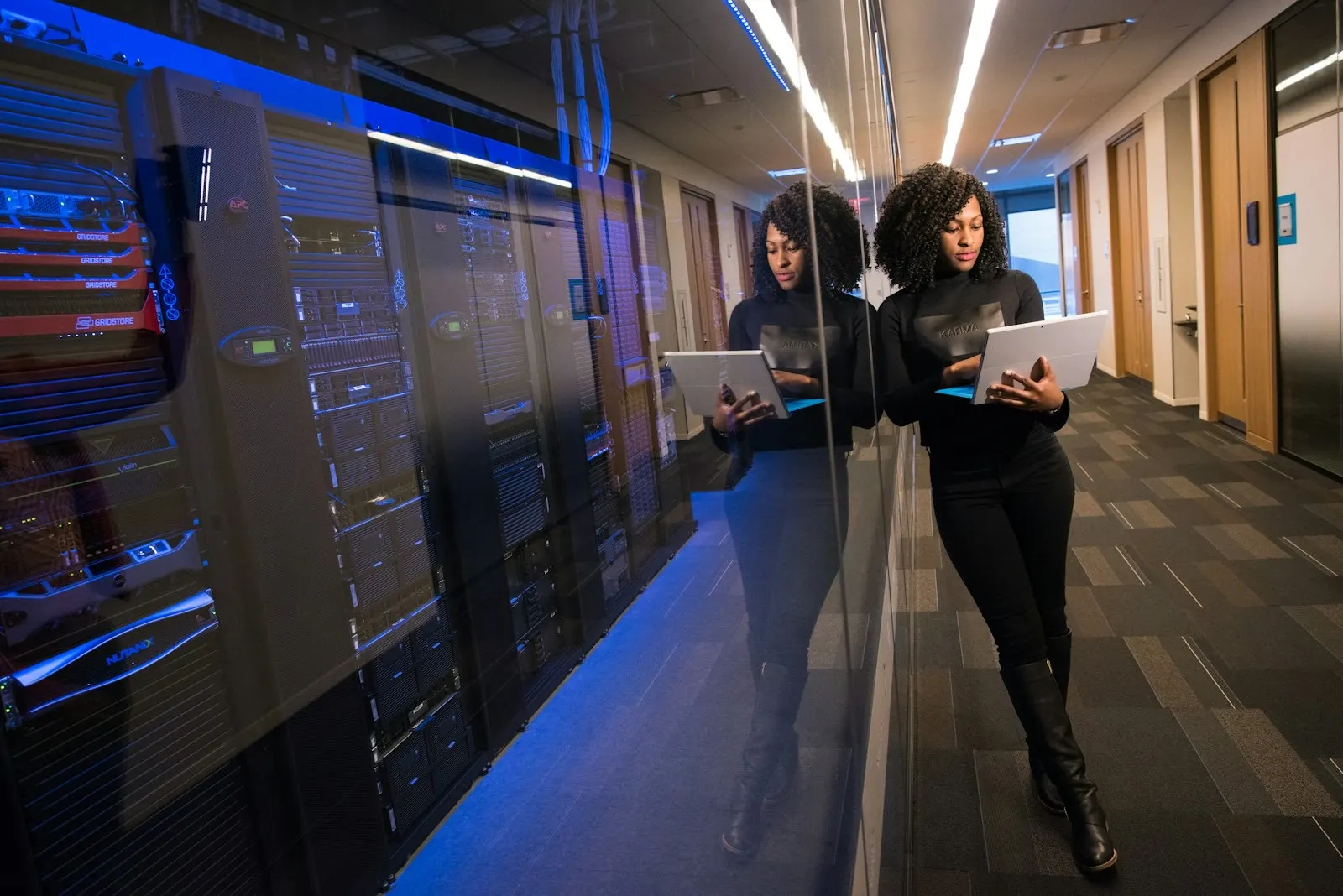 A corridor in a data center