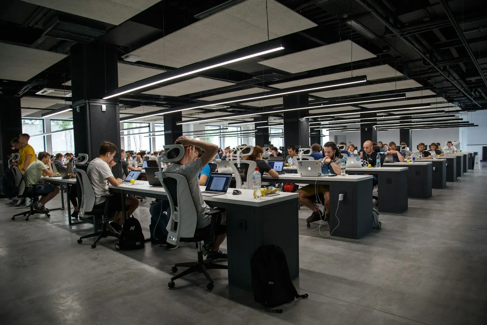 An open-plan office with people at work